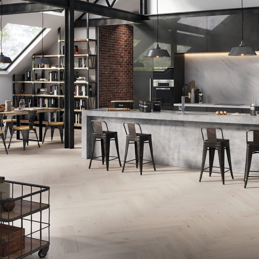 Timba Floor Loc Engineered Herringbone – Brushed White Lacquer Oak 2064